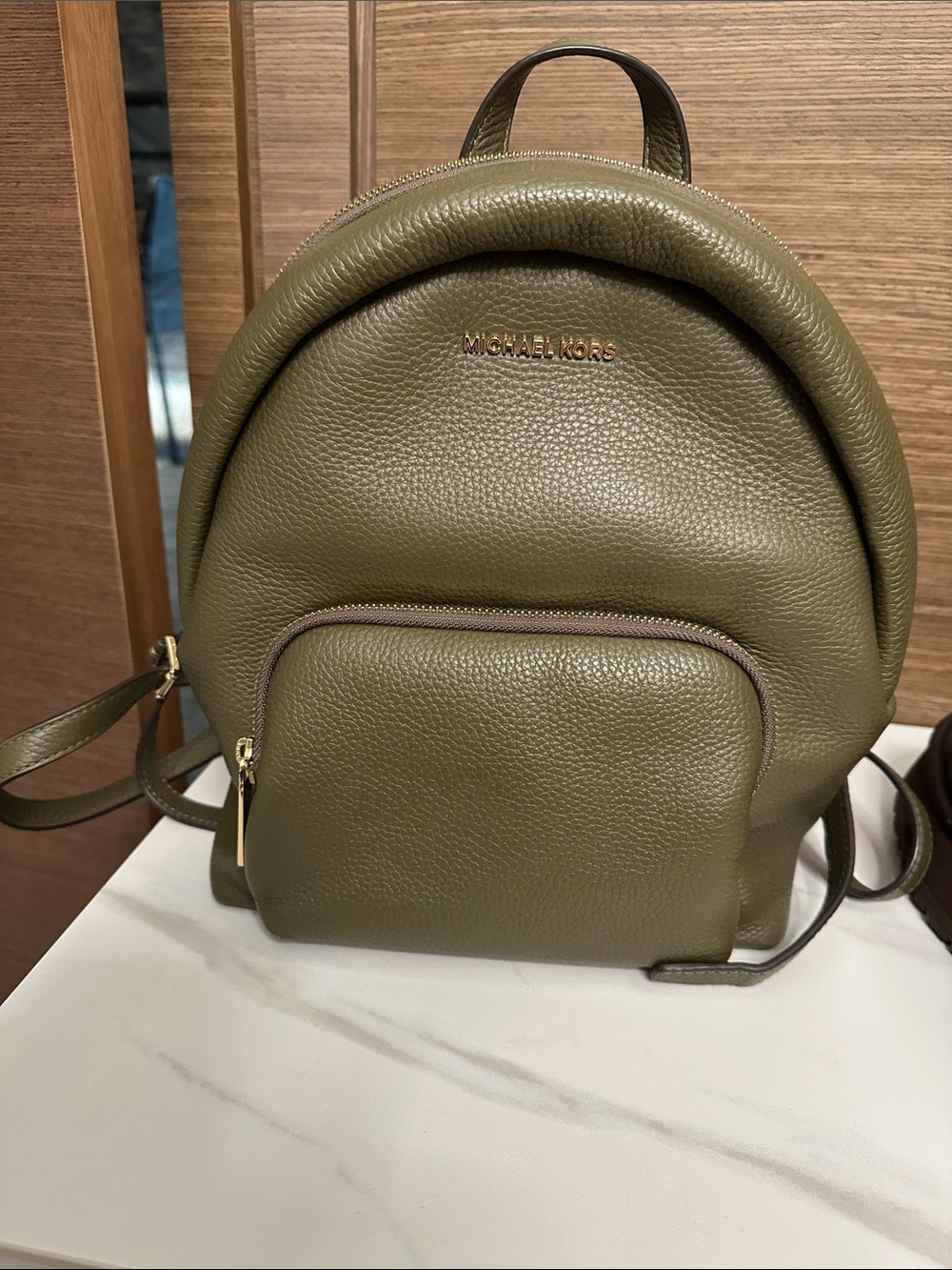 Michael Kors Olive Green Pebble Leather Mini Backpack